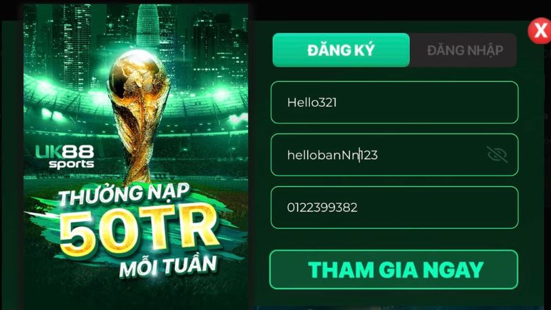 Để tham gia người chơi chỉ cần đăng ký một tài khoản trên nền tảng Uk88